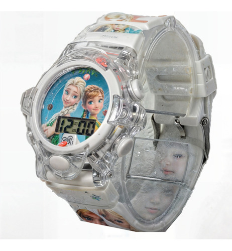 Relógio Infantil Menina Princesas Digital Led Com Luz E Som Correia Branco