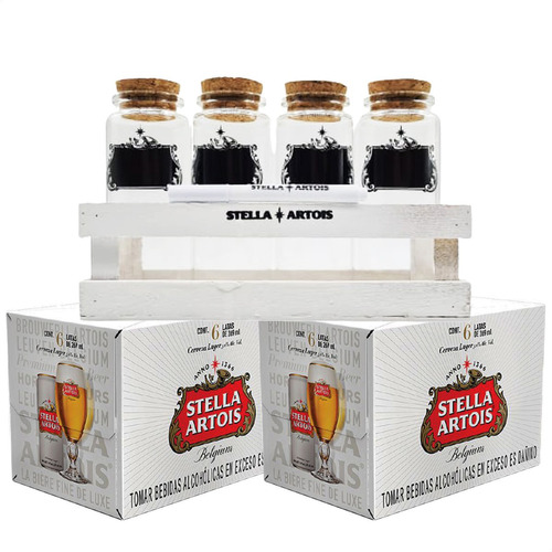 Cerveza Stella Artois Mini Lata Six Pack + Especieros Stella