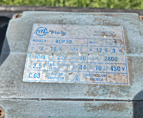 Bomba Centrifuga Motorarg Bcp50 P/revisar Azul Monofásica (Usado)
