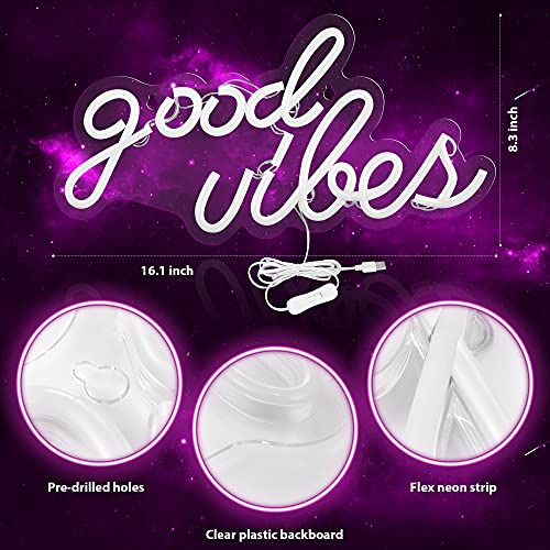 Letrero De Neón Rosa Good Vibes Para Decoración Pared