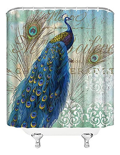V Cortina De Ducha De Pavo Real Azul Vintage Retro Elegante