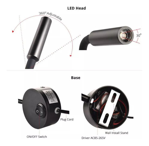 * 2pcs 3w Led Lâmpada De Parede Com Interruptor Flexível
