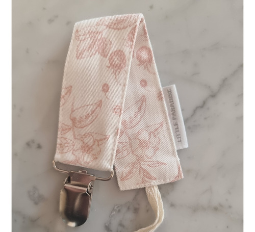 Portachupetes Para Bebé Gabardina Algodón C/ Broche Metálico Color Animales Rosa