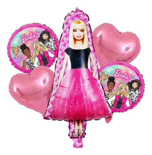 Kit 5 Pzas Globos Metalico Decoracion Cumple Infantil Barbie