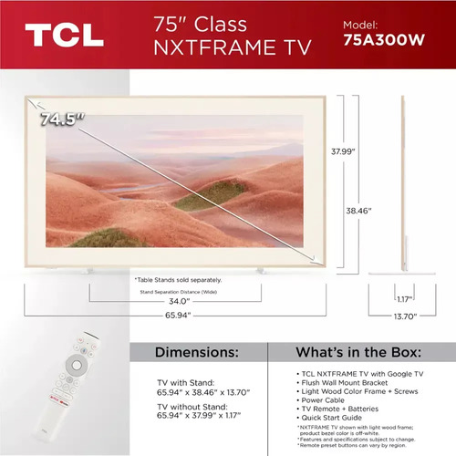 Pantalla Tcl Nxtframe 75puLG Uhd 4k Smarttv Qled Pro Quantum