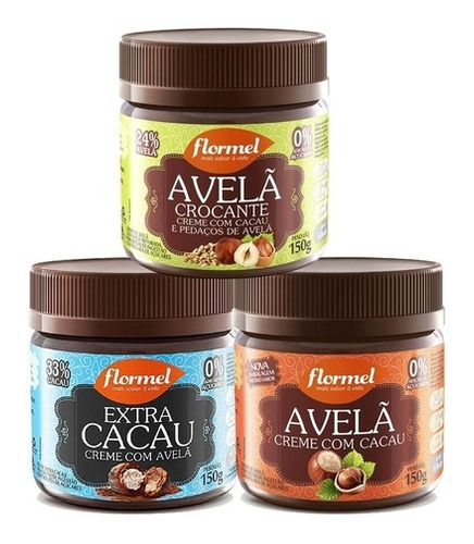 3x Creme De Avelã Zero Açúcar Flormel