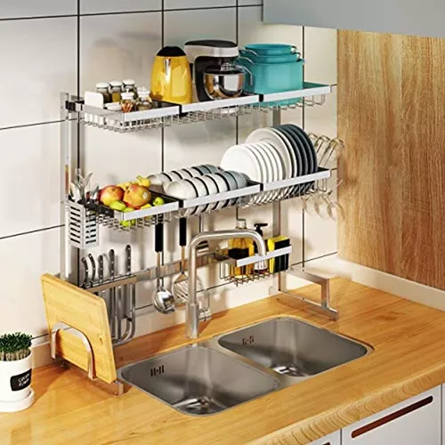 wercome Escurridor de platos sobre el fregadero, 3 niveles, grande, para  fregadero de cocina, escurridor de platos sobre el mostrador, de metal