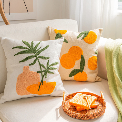 (c) Almohada Tejida Con Mechones De Frutas Naranjas Para Fun