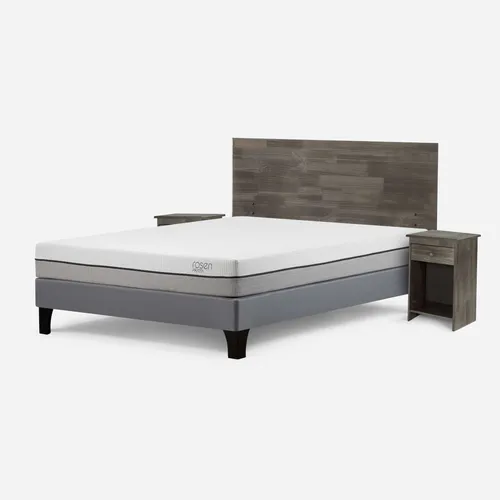 Cama Pratta 2 Plazas Pata Madera Bn + Muebles Tabor Grafito