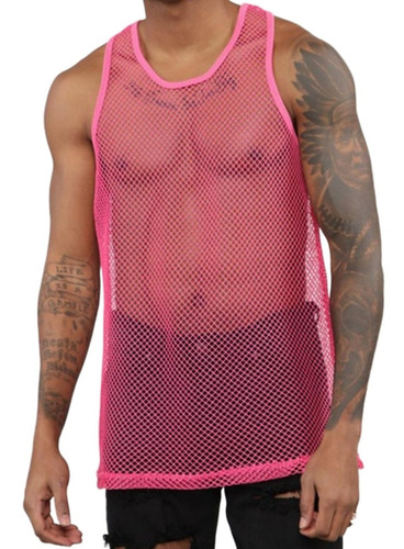 Camiseta De Malla Transparente Tirante Para Hombre Sin Manga