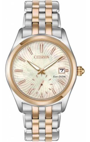 Reloj Citizen Eco-drive Corso Zafiro Para Mujer Color de la correa Plateado Color del bisel Oro Rosa Color del fondo Aperlado