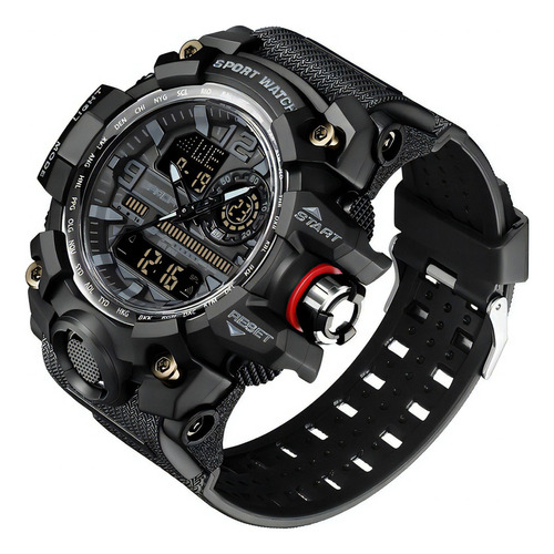 Reloj Sanda-3133, impermeable, casual, correa militar, color: negro