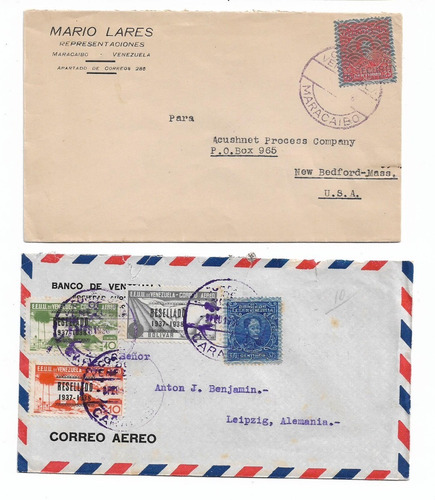 Imagen 1 de 2 de Dos Cartas Circuladas Con Estampillas De Venezuela Detall