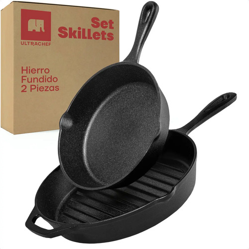 Set de Skillets 20cm y Sarten Grill 25cm de Hierro Fundido Ultrachef Color Negro