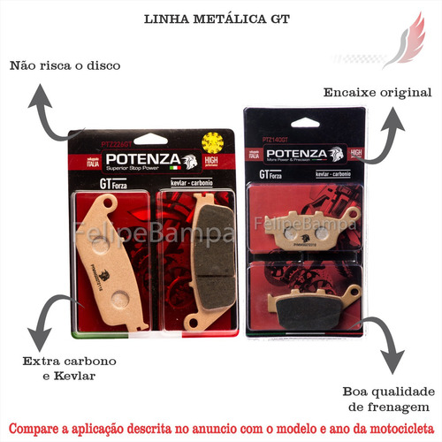 Kit Pastilha Potenza Diant+tras Cb500f Cb500x 226gt+140gt