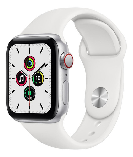 Apple Watch SE (GPS + Cellular, 40mm) - Caixa de alumínio prata - Pulseira esportiva Branco