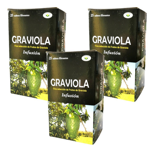  Té De Graviola, Pack 3 ,  75 Bolsitas , 100% Natural