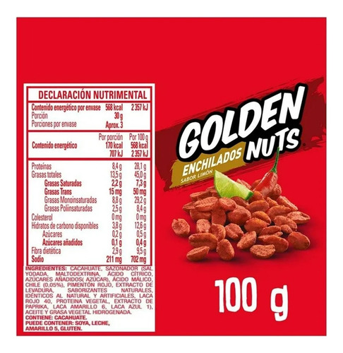 Cacahuates Barcel Golden Nuts Enchilados 100 G 5 Pzas