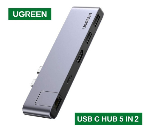 Adaptador Hub 5 En 2 Usb 3.0 Hdmi 4k Pd 100w Rj45 Mac Ugreen