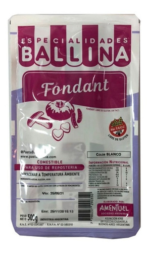 Pasta Fondant Ballina 500 Grs Cotillon Sergio Once