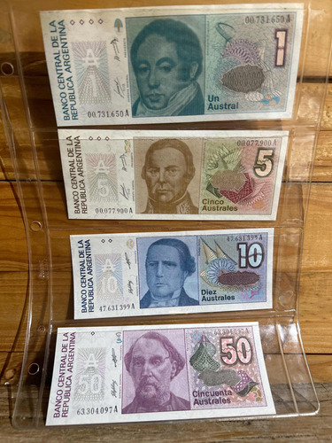 Lote 4 Billetes Australes Argentinos 1 5 10 50 Moneda Pesos