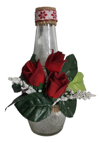 Florero De Vidrio, Decorado Con Rosas, Artesanía Para Mamá