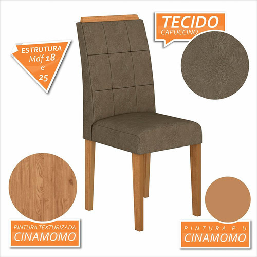 Kit 04 Cadeiras Vitória Wood Cinamomo/ Capuccino Cor Da Estrutura Da Cadeira Cinamomo Desenho Do Tecido Suede