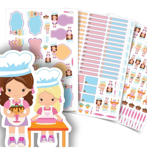 Imagem 1 de 4 de Etiquetas Escolares Chef Menina Cozinha Personalizadas 178un