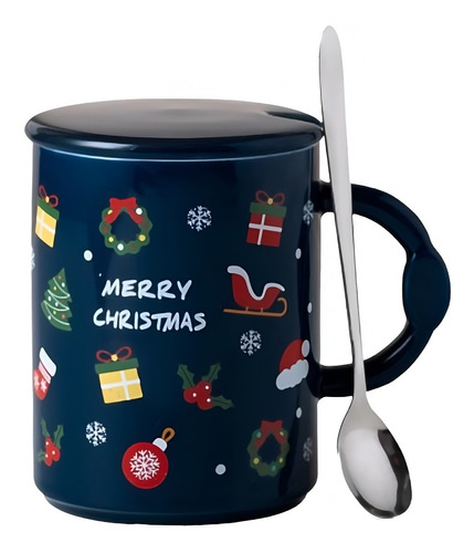 Taza De Navidad Tapa + Cuchara Mug Navideño Mk-29