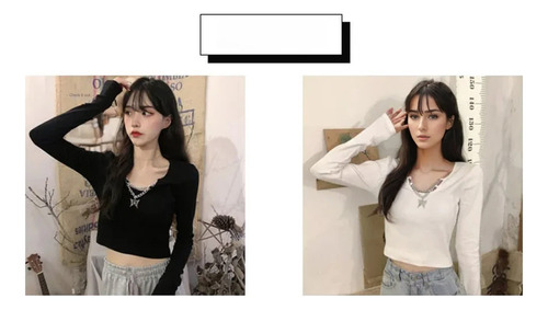 Camiseta Estampada Con Cuello En V Y Manga Larga Para Mujer