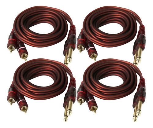 4pcs 5ft 6.35mm Dual 1/4 Plug A Phono 2 Cable De Sonido