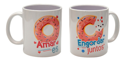 Par Taza De Ceramica, Amar Es Engordar Juntos, 11oz