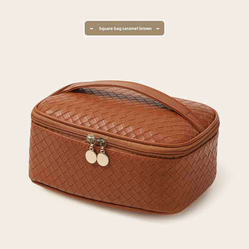 Bolsa De Maquillaje Con Textura Tejida De Poliuretano, Portá