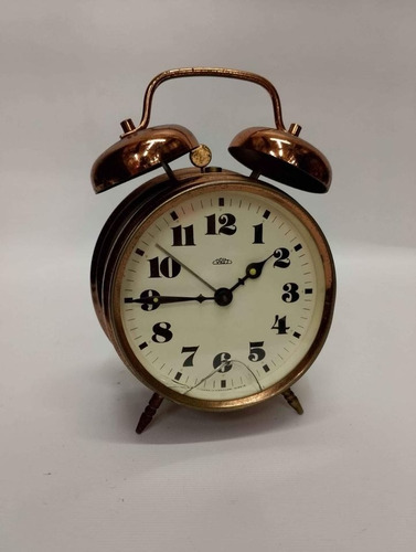 Reloj Despertador De Mesa Antiguo En Cobre Decorativo 