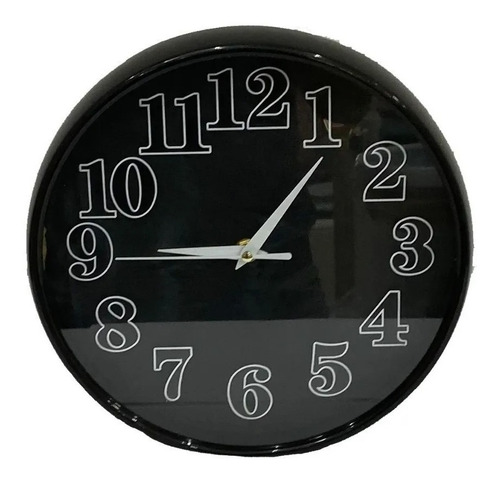 Imagen 2 de 6 de Reloj De Pared Borde Y Fondo Negro C/números Blanco