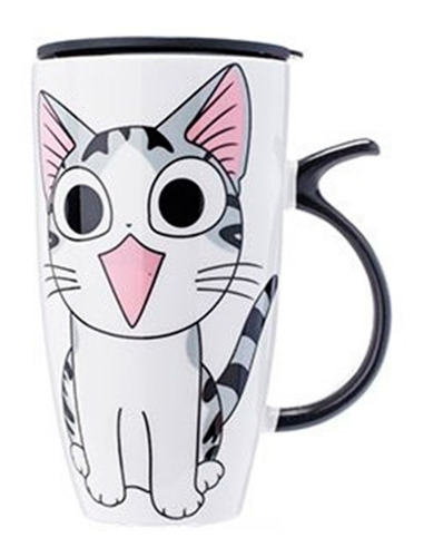 Tazon Con Tapa 600ml Gatito Mug Ceramica Taza Gato