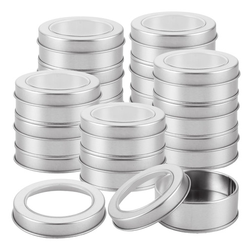 50 Latas De Metal De 2 Oz Con Tapa Transparente, Recipiente 