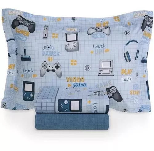 Saia de cama de jogos para meninos adolescentes decoração de sala de jogos  infantil saias de cama gamepad saia de cama gamer preto azul búfalo xadrez  envelope saia de cama com 2