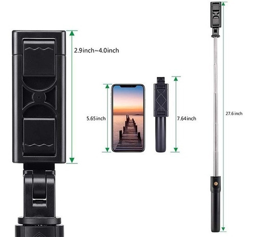 Imagen 3 de 5 de Selfie Stick Inalámbrico + Control Remoto, Trípode Y Selfie
