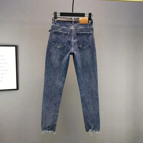 Jeans De Mezclilla De Cintura Alta Con Diamantes De Imitació