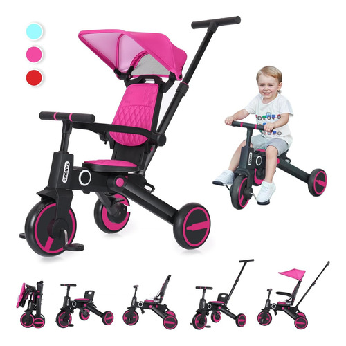 Triciclo de bebé 4 en 1 Marca  Hibabee Color Rosa Modelo S-06