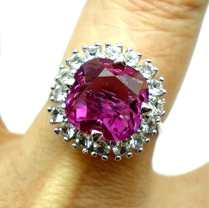 Anillo De Plata 925 Zafiro Rosa Y Circones