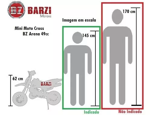 Mini Moto Cross Trilha 49cc BZ Arena Vermelha Partida a Corda