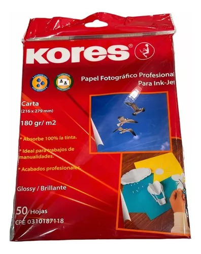 Papel Profesional Fotográfico Kores Carta 50 Hojas 180gr