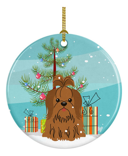 Adorno De Cerámica Árbol De Navidad Shih Tzu 7.6 Cm Multicol