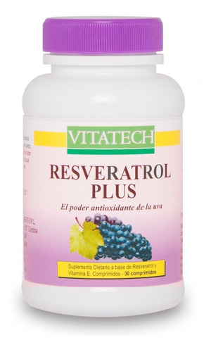 Resveratrol Vita Tech Poderoso Antioxidante 30 Comprimidos Sabor Sin Sabor
