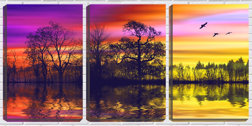 Quadro Canvas 30x66 Patos Sobre A Lagoa Arte Desenho