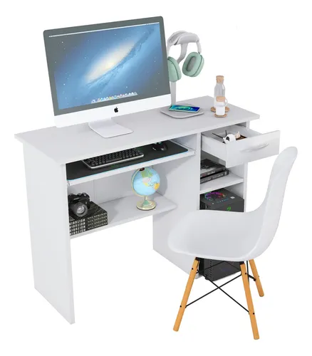PC　DESK　LOW　90cm　BR/WH Mesa Computador 90cm Gaveta Suporte Teclado Escritório | Frete grátis