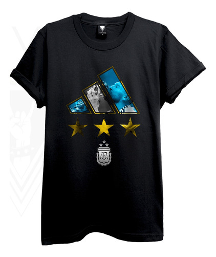 Remera Premium Logo Afa Messi 3 Estrellas Mundial Argentina