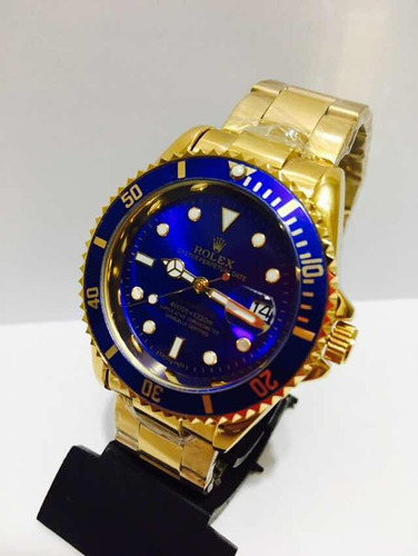 Relógio Em Aço Sub Gold Blue